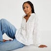 Blouse droite col rond manches longues ecru femme