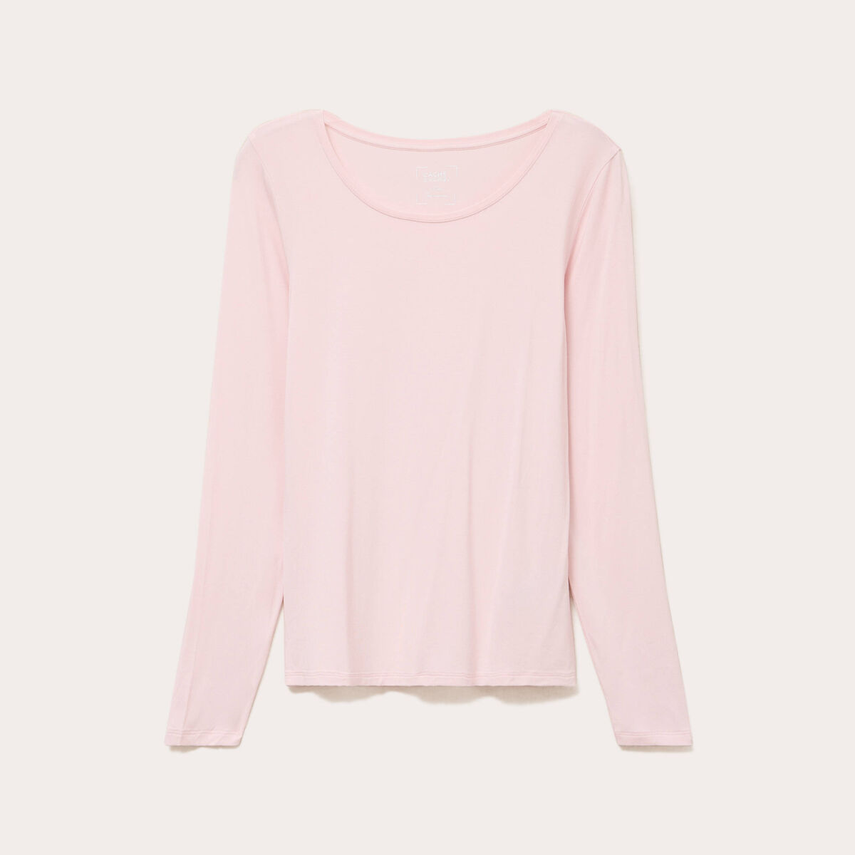 T-shirt uni &agrave; manches longues rose clair femme
