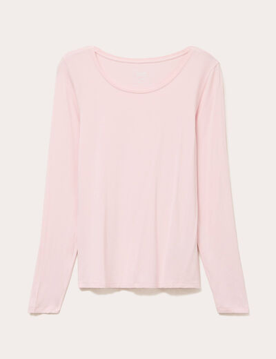 T-shirt uni &agrave; manches longues rose clair femme