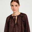 Blouse droite manches longues col rond marron fonc&eacute; femme
