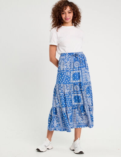 Jupe longue fluide bleu femme