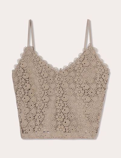 Débardeur cropped macramé vert kaki femme