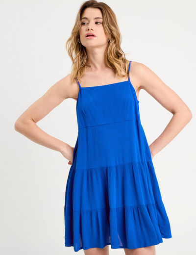 Robe évasée bretelles fines bleu electrique femme