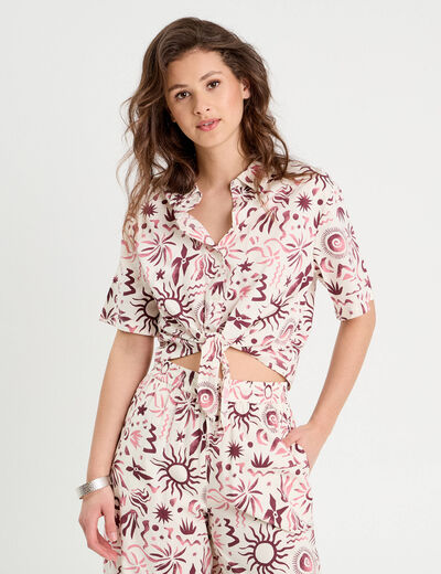 Chemise nouée manches courtes rose femme