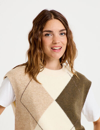 Pull sans manches ecru femme