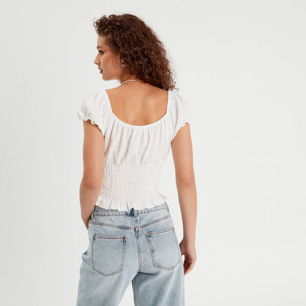 blouse smockee manches courtes ecru femme Blouse smockée manches courtes ecru femme