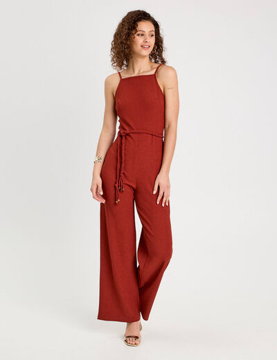 Combinaison pantalon bretelles marron cognac femme
