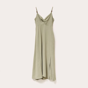 Robe longue évasée fendue vert kaki femme