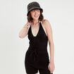 Débardeur cropped crochet noir femme
