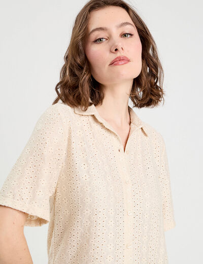 Chemise ajourée ecru femme