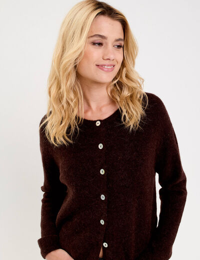Gilet manches longues marron fonc&eacute; femme