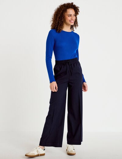 Pantalon large taille standard bleu marine femme