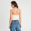 Crop top tricot brodé ecru femme