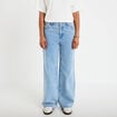 Jean wide leg broderie taille haute bleu femme