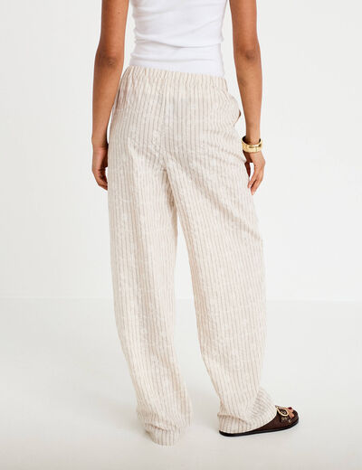 Pantalon large taille haute en velours creme femme