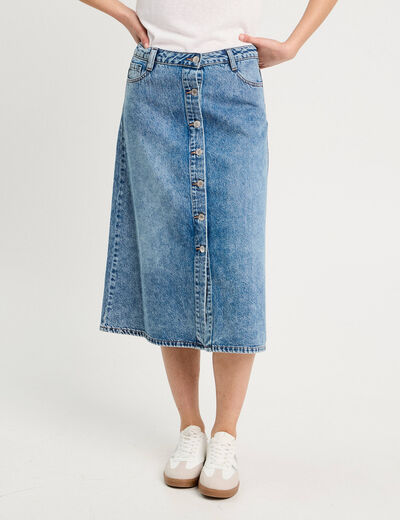 Jupe longue trapèze en jean denim double stone femme