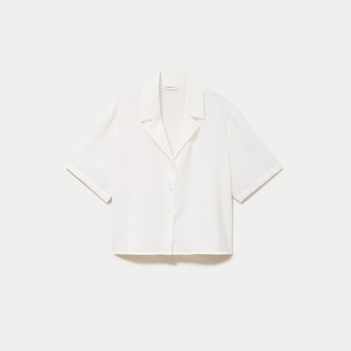 Chemise droite cropped col classique ecru femme