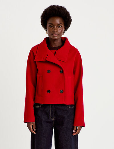 Veste chin&eacute;e col montant manches longues rouge femme