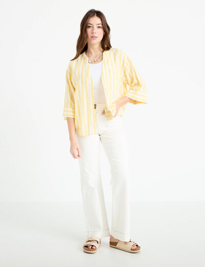 Blouse col V manches 3/4 jaune pastel femme