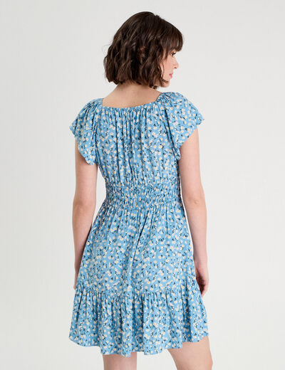 Robe évasée manches courtes bleu femme
