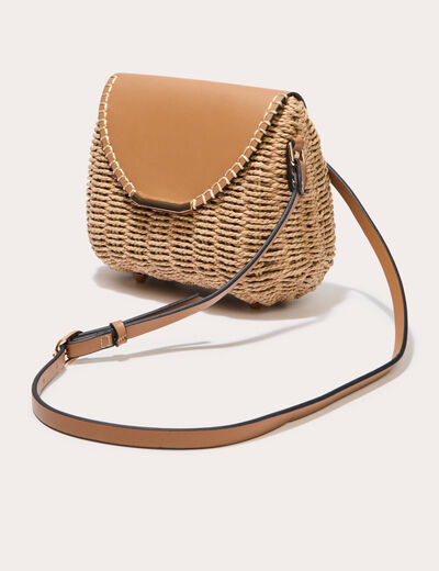 Sac boîte paille camel femme