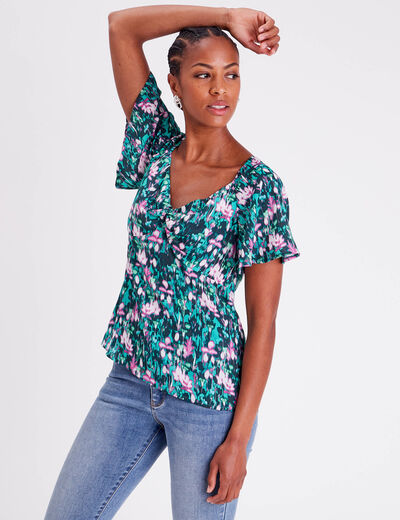 Blouse manches courtes vert femme