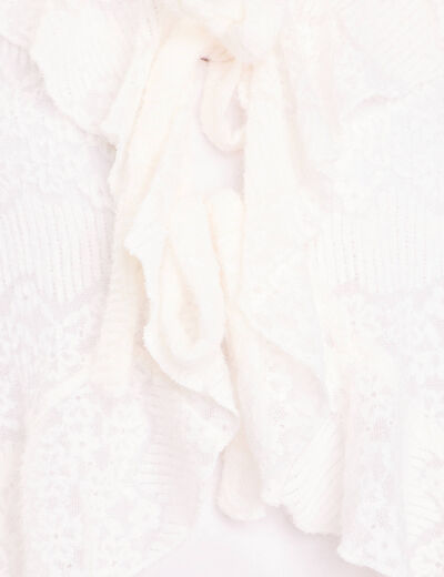Gilet cintr&eacute; ajour&eacute; manches longues ecru femme