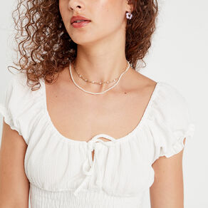 blouse smockee manches courtes ecru femme Blouse smockée manches courtes ecru femme