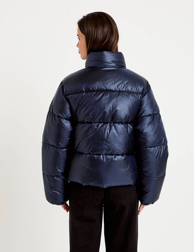 Doudoune col montant bas resserr&eacute; bleu marine femme
