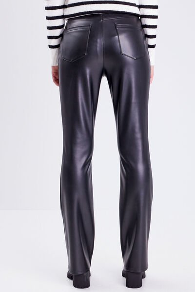 Pantalon flare simili cuir noir femme