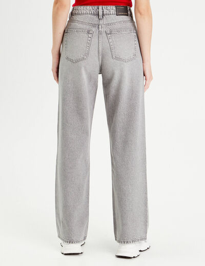 Jeans wide leg taille haute denim gris femme