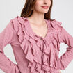 Blouse manches longues aspect dentelle vieux rose femme