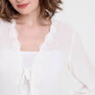 Blouse droite courte col v manches 3/4 blanc femme