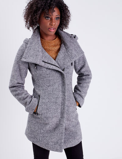 Manteau cintré asymétrique gris foncé femme