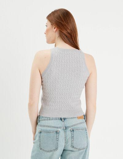 Débardeur tricot torsades gris clair femme