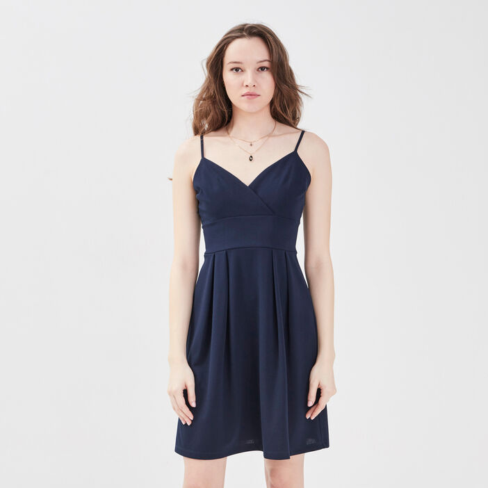 Robe évasée avec bretelles bleu marine femme