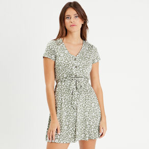 Robe patineuse ceinturée vert femme