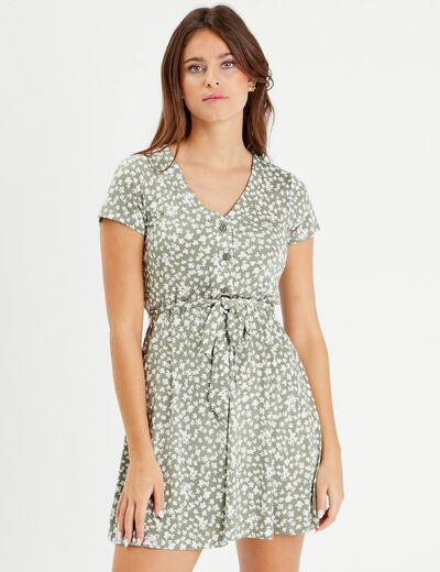 Robe patineuse ceinturée vert femme