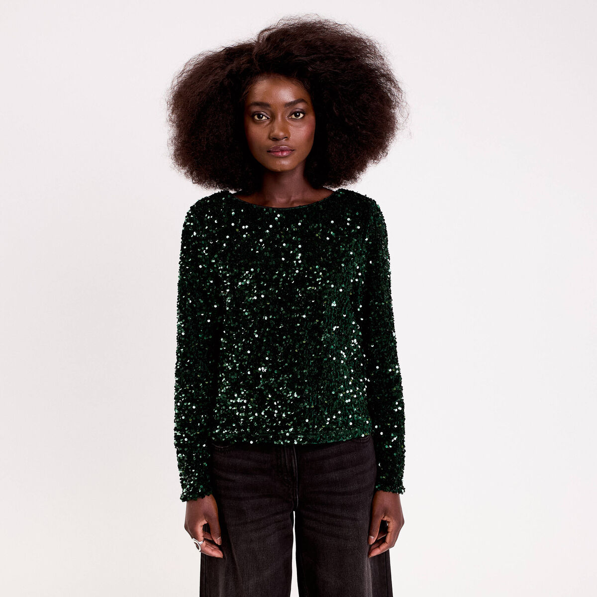 Blouse &agrave; sequins dos nou&eacute; vert fonc&eacute; femme