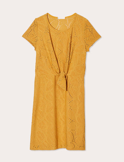 Robe évasée détail noeud jaune moutarde femme