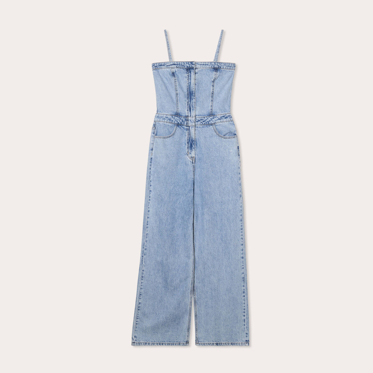 Combinaison pantalon en jean denim bleach femme