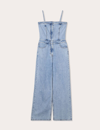 Combinaison pantalon en jean denim bleach femme
