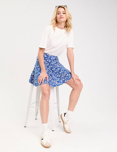 jupe courte évasée stretch bleu electrique femme