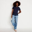 T-shirt manches courtes en dentelle bleu marine femme