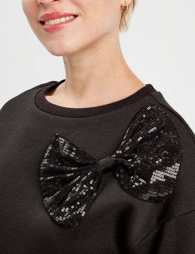 Sweat noeud sequins noir femme