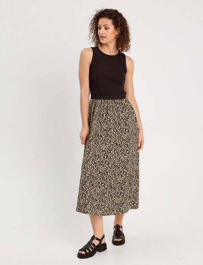 Robe longue effet 2-en1 beige femme