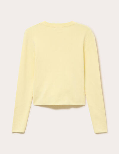 Gilet ajust&eacute; cropped col rond jaune clair femme
