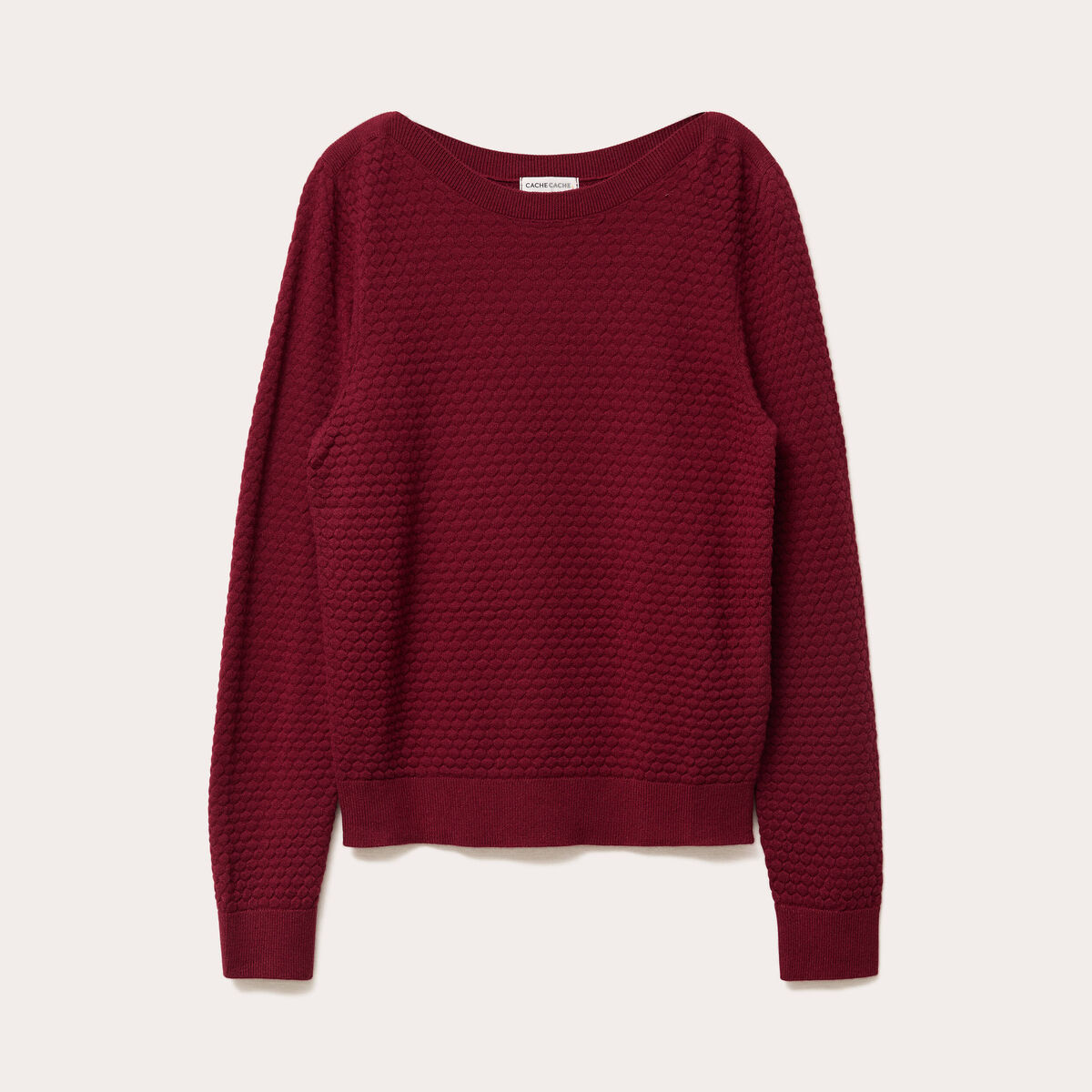 Pull col bateau rouge foncé femme