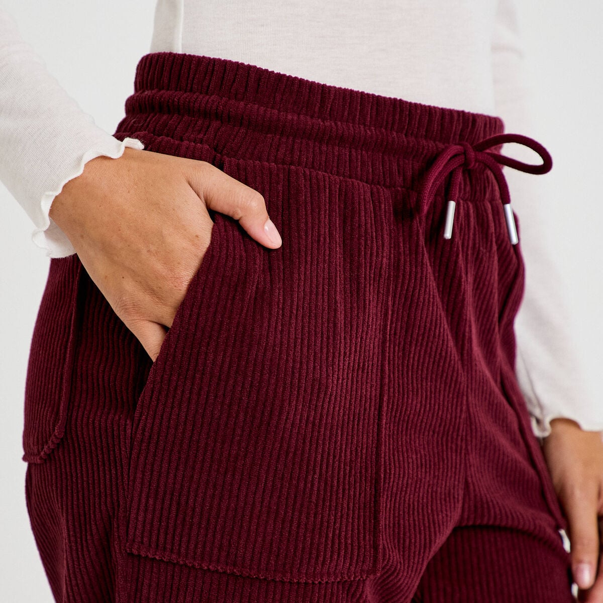 Pantalon jogging velours bordeaux femme