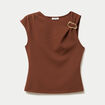 Top asym&eacute;trique d&eacute;tail bijou marron femme